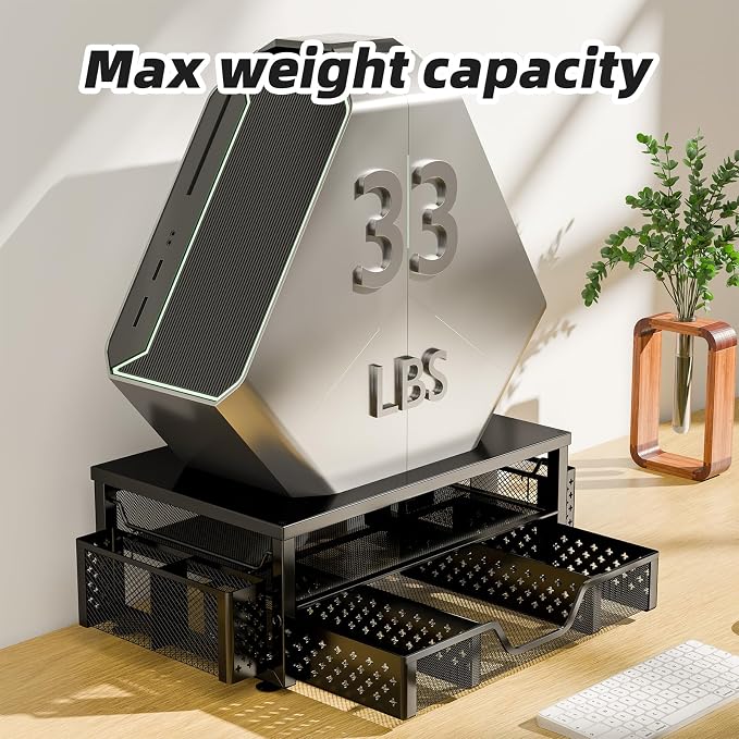 Simple Trending 2-Tier Monitor Stand Riser, Drawer & 2 Pen Holders, Black | Sturdy Material, Anti‑Slip Pads, Ergonomic Support, Space Saving, Easy Setup - Image 9