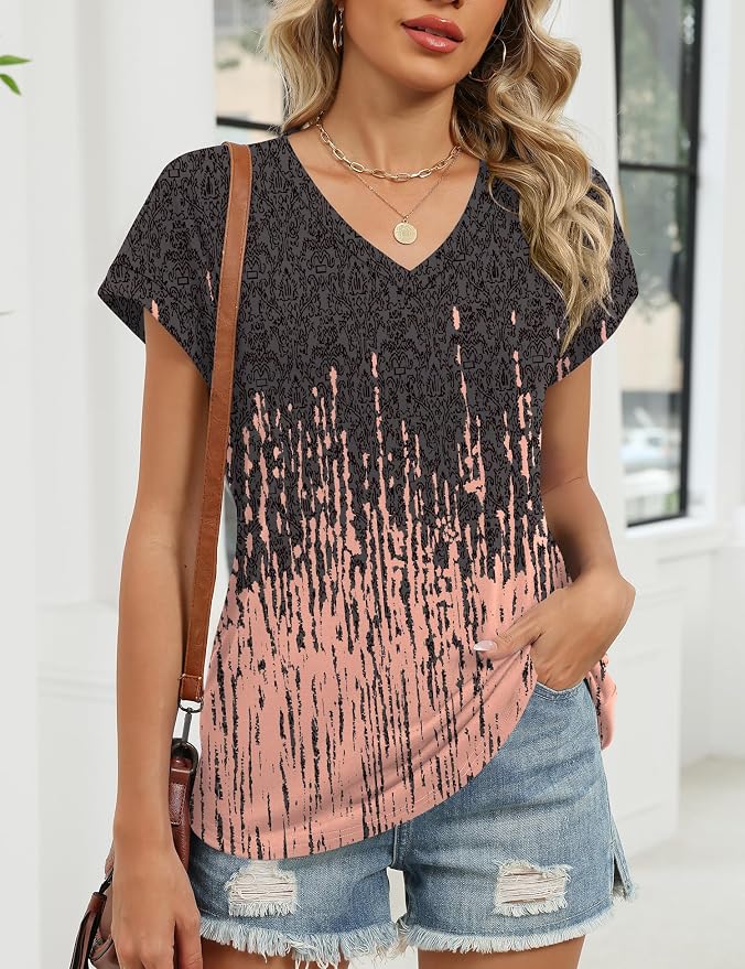 Rapbin Womens Summer Tops Women Blouses Dressy Casual V Neck T Shirts Short Sleeve Spring Tops for Women - Image 6