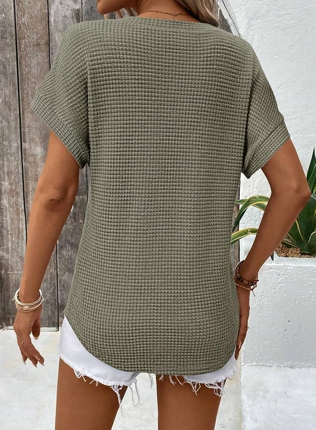 Dokotoo Womens Waffle Knit Tops 2026 Spring Summer V Neck Shirts Casual Trendy Women's Blouses Basic Tee - Image 5