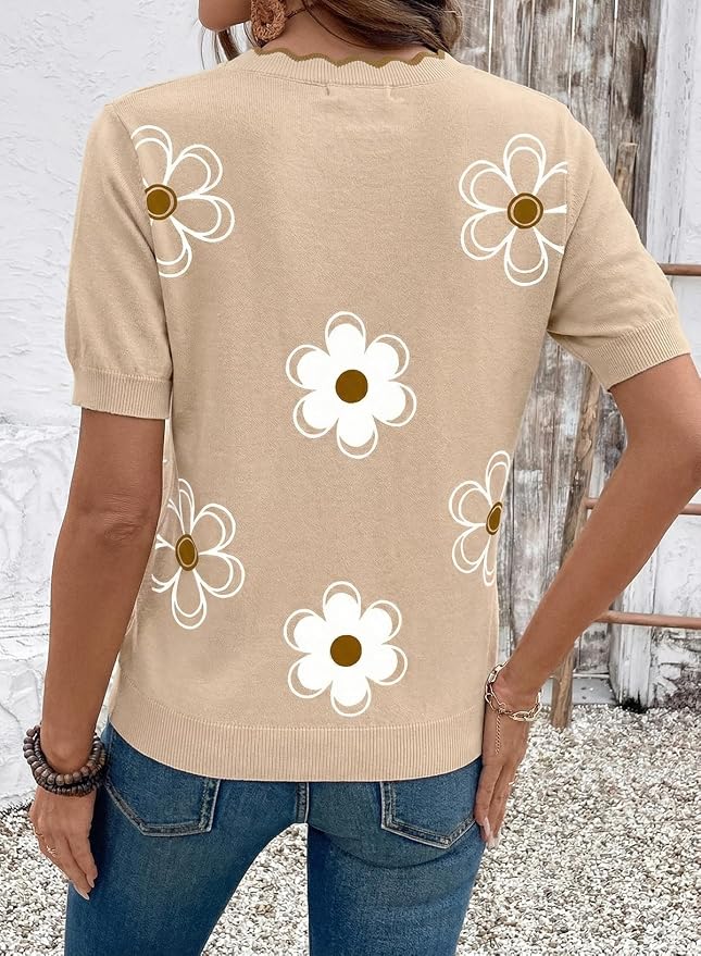 Dokotoo Womens Summer Short Sleeve Knit Tops 2026 Spring Trendy Casual V Neck Striped Sweater Blouses - Image 3