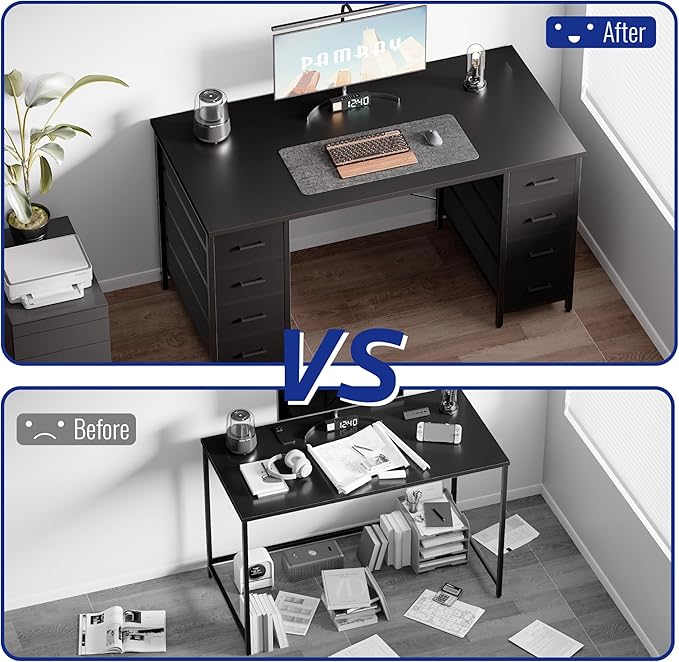 Pamray 47 Inch Computer Desk with 8 Fabric Drawers for Home Office Work | Ample Storage, Space-Saving, Suitable for Home Office Bedrooms Dorm Living Rooms for Study, Writing, Work - Image 6