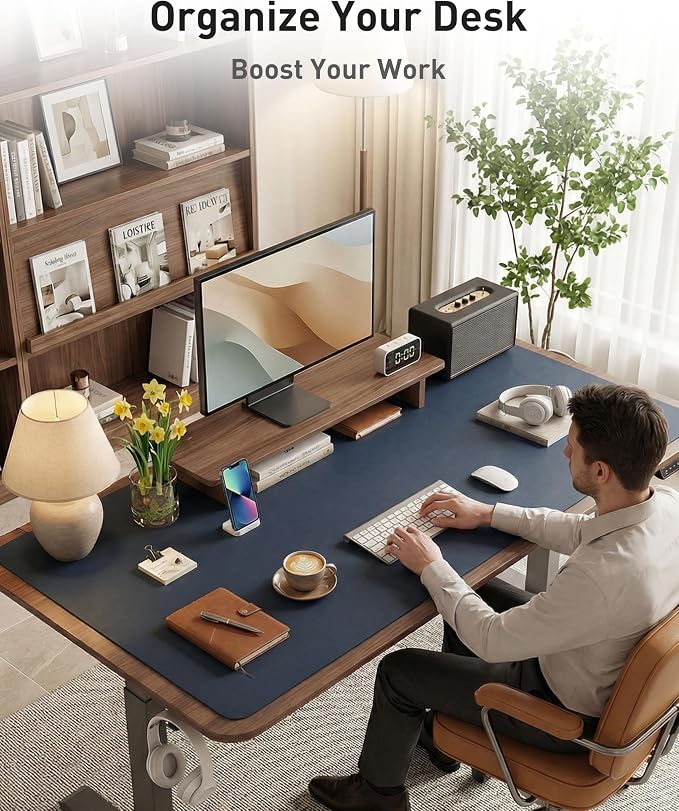 Aothia Faux Leather Desk Mat - Large Mouse Pad, Non-Slip PU Leather Blotter, Waterproof Writing Surface for Office and Home (Dark Blue, 63" x 17") - Image 8
