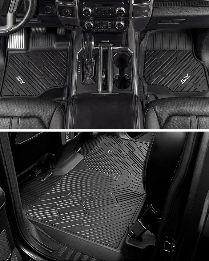 3W Floor Mats (with Metal Pedals) for Ford F-150 2015-2026 & F150 Lightning 2022-2025 SuperCrew (w/o Fold Flat Storage), TPE All Weather Custom Fit, Front & Rear 3PCS | Heavy Duty, Easy Clean - Black - Image 9