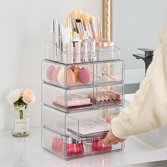 Vtopmart 5 Tier Clear Makeup Organizer with 6 Drawers | Smart Storage Layout, Clear for Better Visibility, Stackable, Large Capacity, for Makeup Lipstick Brush Skincare - Image 7