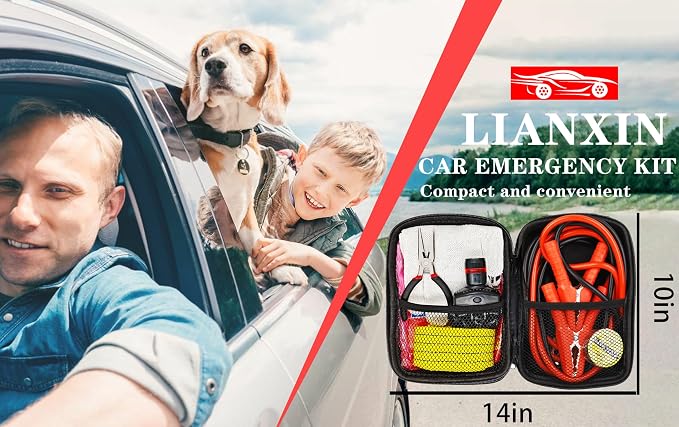 Emergency Roadside Kit for Car With Jumper Cables, Gift for New Drivers | Car Emergency Kit Easy to Carry with Headlamp Tow Rope, Gloves, Pliers, for Breakdowns, Travel for Women and Man Teen Boys - Image 7