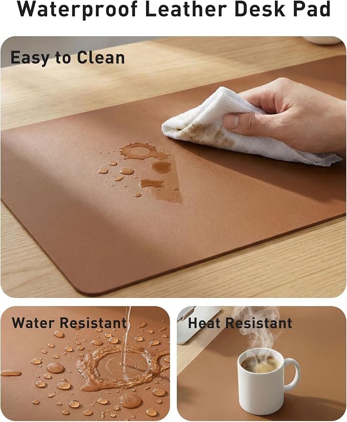 Aothia Faux Leather Desk Mat - Large Mouse Pad, Non-Slip PU Leather Blotter, Waterproof Writing Surface for Office and Home (Brown, 63" x 17") - Image 7