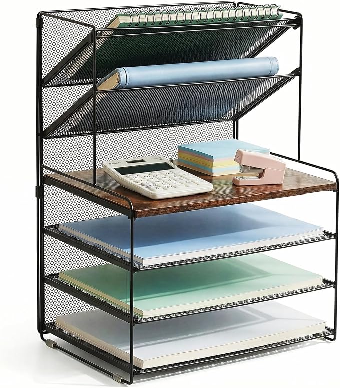 OPNICE 6-Tier Letter Tray Paper Organizer, Desk Organizers and Accessories, Desktop File Organizer, Office Desk Accessories for Office Supplies (Wood Brown) - Image 7
