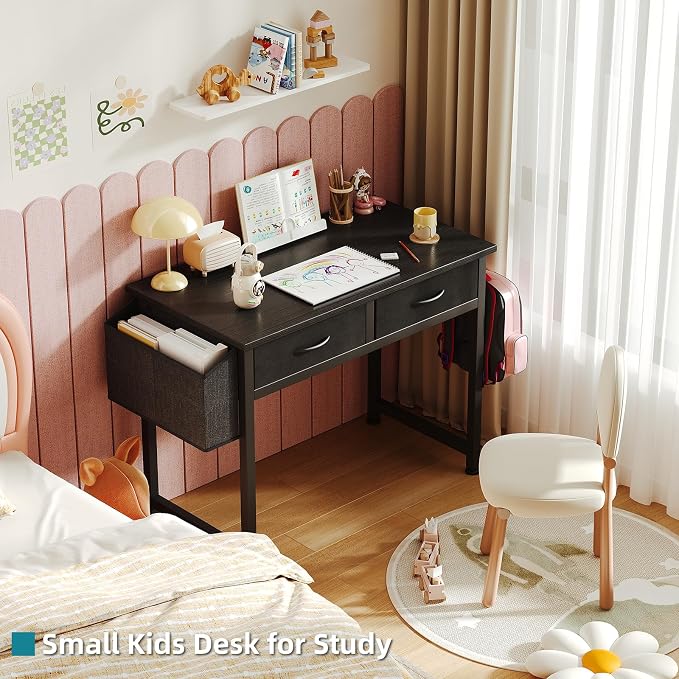 CAIYUN Computer Office Desk for Small Space with Fabric Drawers, Home Office Desk for Bedroom with Side Pocket and Hook, 31 Inch Kid’s Desk, Writing Desk, Study Table and Work Desk, Black - Image 8