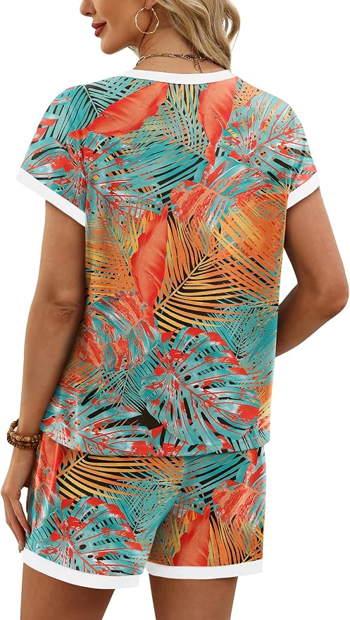 WIHOLL Two Piece Sets for Women Summer Lounge Short Sets Cap Sleeve Crew Neck Sweatsuit with Pocket XS-2XL - Image 5