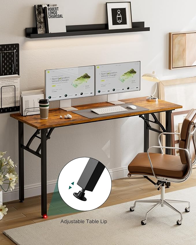 Frylr Small Folding Computer Desk – Portable 55.1 Inch Foldable Laptop Table, Collapsible and Compact for Easy and Fast Setup, Lightweight for Small Spaces, Home Craft and Study Use, Rustic Brown - Image 7