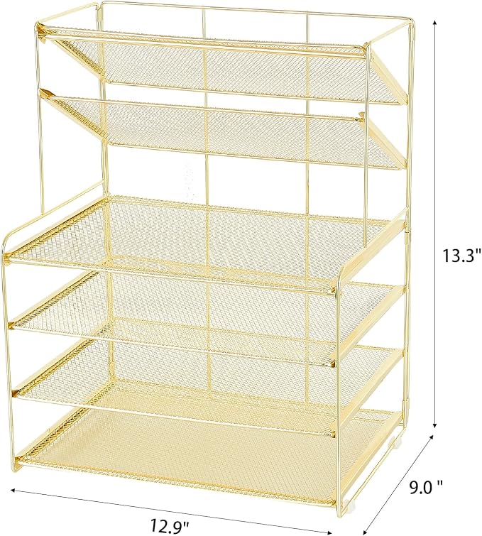 OPNICE Desk Organizer, 6-Tier Letter Tray Paper Organizer, Desktop File Organizer, Office Desk Accessories & Office Decor for Women, Workspace Organizer for Office Supplies(Gold) - Image 8