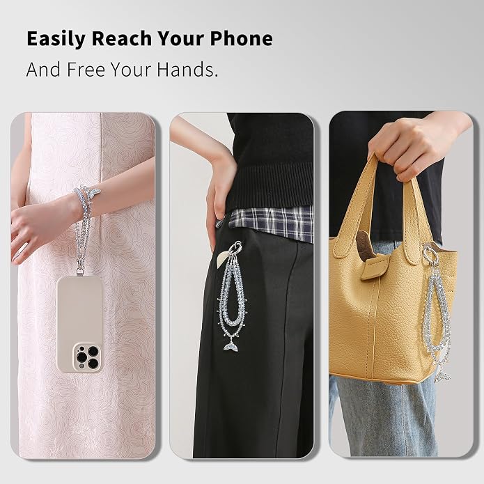 Phone Charm with Beaded Crystals, Anti-Theft Phone Strap, Hands-Free & Detachable Cellphone Lanyard, Cellphone Chain Wristlet with Tether Tab - Image 6