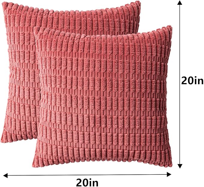 Aegero Pack of 2 Corduroy Decorative Throw Pillow Covers 20x20 InchSoft Boho Striped Pillow Covers Modern Farmhouse Home Decor for Sofa Living Room Couch Bed(Cranberry Red) - Image 7