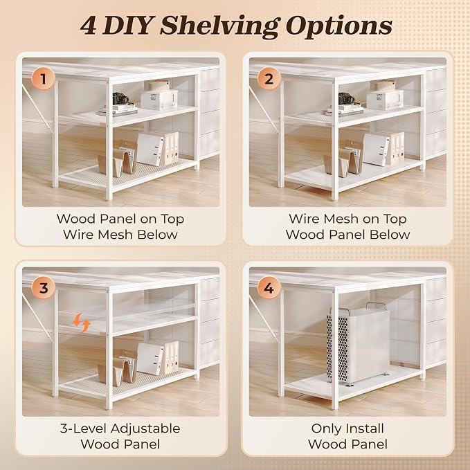 PRAISUN 61" L Shaped Desk with Power Outlets & USB-C Port, Reversible Computer Corner Office Desk with 4 Fabric Drawers and 2 Storage Shelves, Large Desk for Gaming Writing Study, White - Image 8