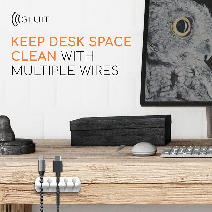 GLUIT Cord Organizer for Desk, Cable Holder for Nightstand, Charger Organizer, Adhesive Desktop Wire Clips, Multislot Cable Management, Table Organizer Accessories - 5 Pack, 15 Slots, White - Image 8