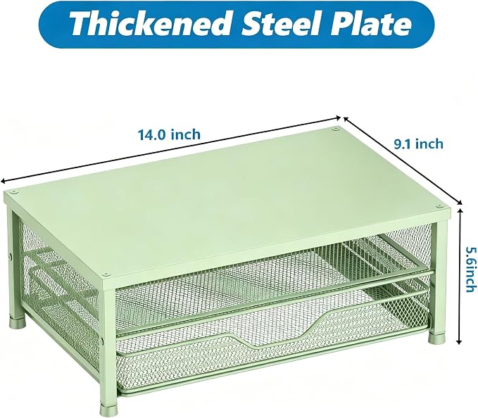 OPNICE Computer Monitor Stand Riser, Desk Organizer with Drawer, Printer & Laptop Stand, Office Desk Accessories & Workspace Desktop Organizers Storage for Office Supplies(Green) - Image 6