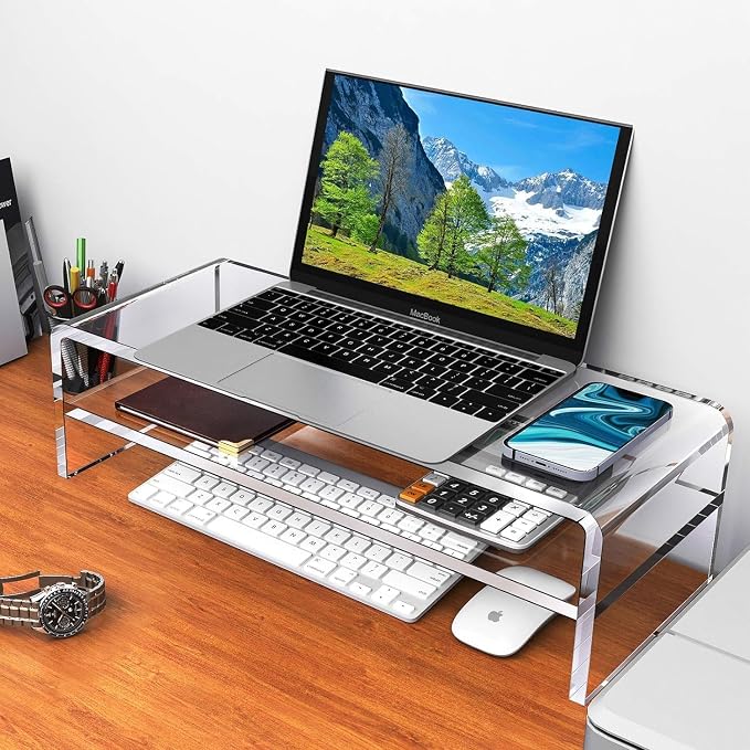 Egchi Acrylic Monitor Stand, 2 Tiers Computer Monitor Riser(20x8x5.5 Inch), Monitor Riser/Computer Stand for Home,Office,Business,PC Desk Stand for Keyboard Storage& Multi-Media Laptop Printer Screen - Image 9