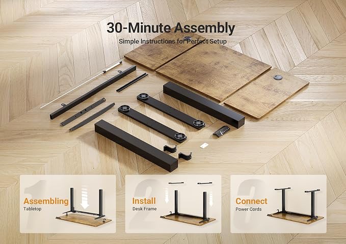 YDN 63 x 24 Inch Rustic Brown Electric Standing Desk | Adjustable Height, Sit Stand, Cable Management, Ergonomic, Home Office - Image 9