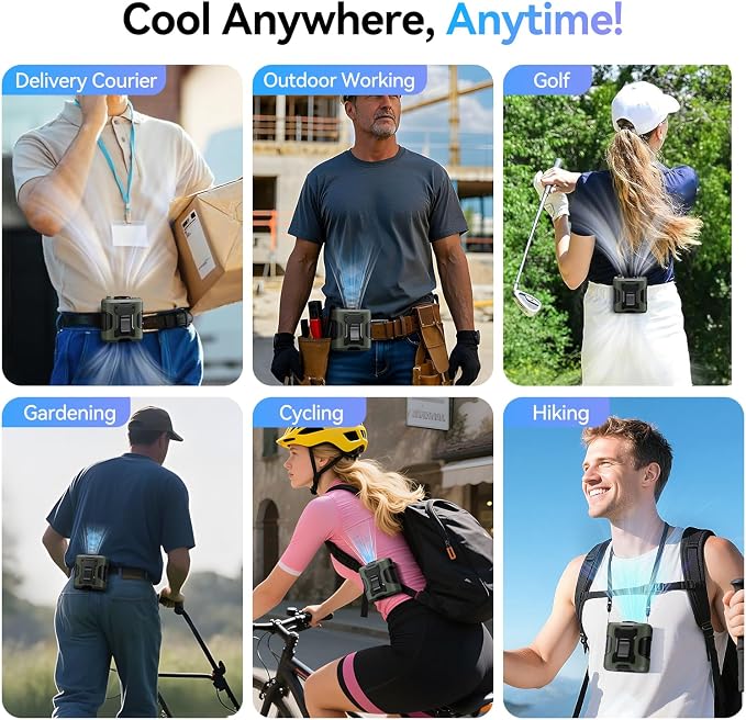 KIMMOO 5 in 1 Portable Turbo Waist Clip Fan, 100 Speeds, Powerful 13500RPM, 24H Cooling, LED Display, Flashlight, Rechargeable Wearable Belt Body Shirt Fan for Camping Outdoor Jobsite (Green) - Image 8