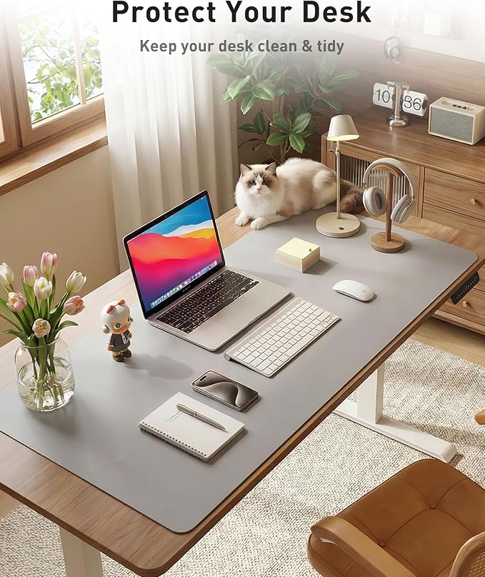 Aothia Faux Leather Desk Mat - Large Mouse Pad, Non-Slip PU Leather Blotter, Waterproof Writing Surface for Office and Home (Light Grey, 40" x 24") - Image 8