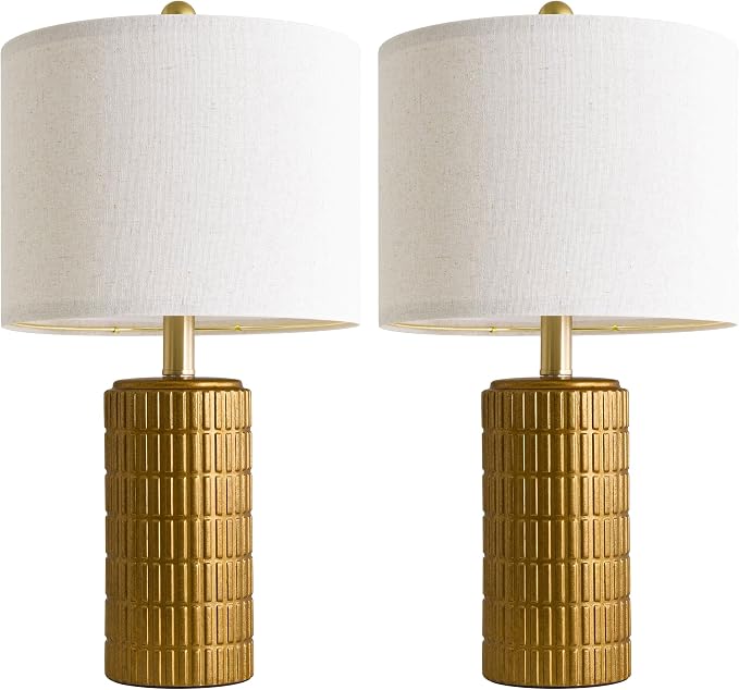 PoKat 20.75" Brass Gold Ceramic Table Lamps Set of 2 for Living Room, Small Retro Bedside Lamps for Bedroom, Nightstand Lamps for Home Decor, Vintage Bronze Decorative Lamp Sideboard Side Table Gifts - Image 9