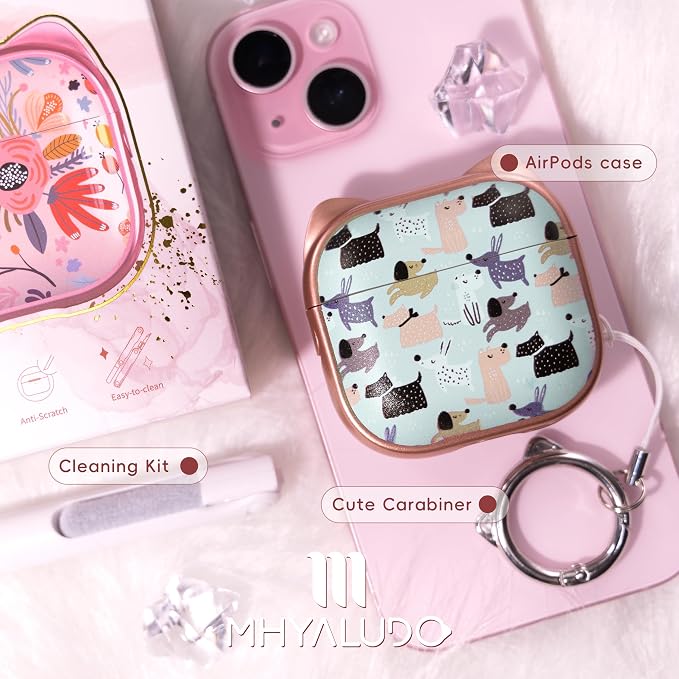 for AirPods 4 Case with Cleaning Kit, Cute Cat Ear Print Design & Cute Buckle, Inverted Phone Holder Design, Top Safe Lock Buckle Design, for Girls AirPods 4 case 2024, Rose Gold Animal - Image 7