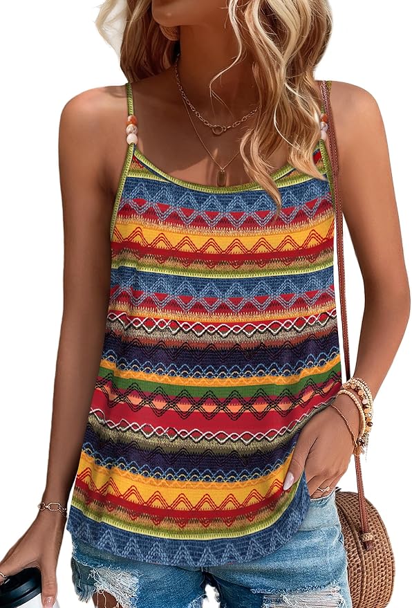 WIHOLL Tank Tops for Women Beaded Spaghetti Strap Cami Flowy Scoop Neck Sleeveless Summer Beach Vacation Spring Clothes - Image 5