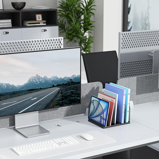 gianotter Desktop File Organizer with 5 Compartments | Desk Organizer Paper Organizer for Desk Workspace Organizers for Office Supplies (Black, Upright Style) - Image 7