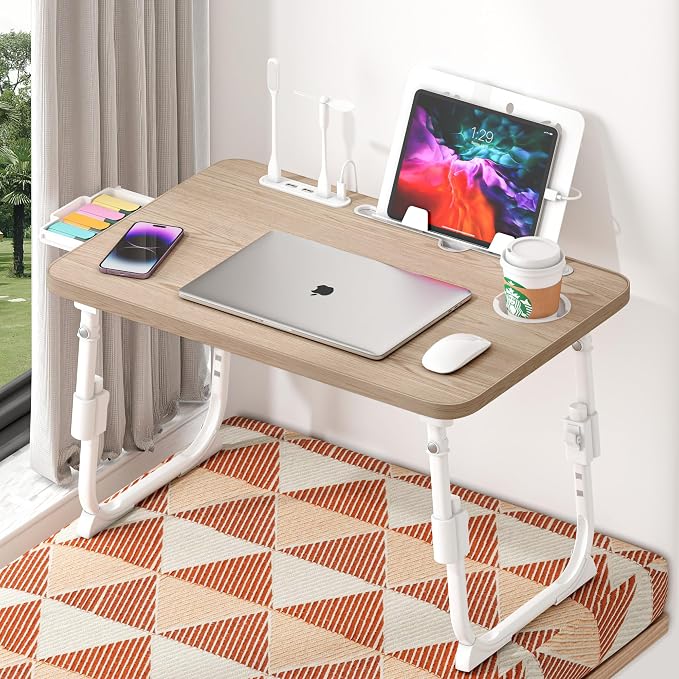 Lap Desk for Bed, Adjustable Laptop Desk with USB Charging Port, Storage Drawer & Bookshelf — Foldable Bed Desk for WFH & Students, 23.6" Desktop Fits 18" Laptop, Non-Slip, Glacier - Image 9