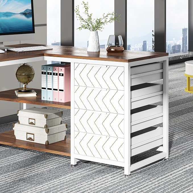 Tribesigns L Shaped Computer Desk with Storage Drawers, 59 inch Corner Desk with Shelves, Reversible L-Shaped Office Desk Study Writing Table Workstation for Home Office, Walnut & White - Image 7