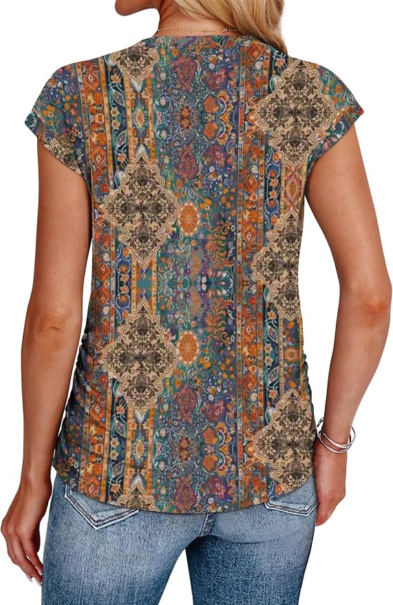 Sampeel Womens Summer Tops Trendy 2026 Ruched Cap Short Sleeve Tshirts Shirts Crew Neck T Shirts Fashion - Image 5
