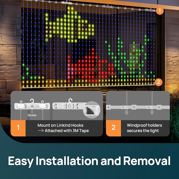Linkind Smart Curtain Lights - APP Control, AI Pattern GIF Display, Works with Alexa Google Home, 400 LEDs Color Changing Lights Outdoor Indoor Fourth of July American Flag Lights, 4.9×4.5ft - Image 8