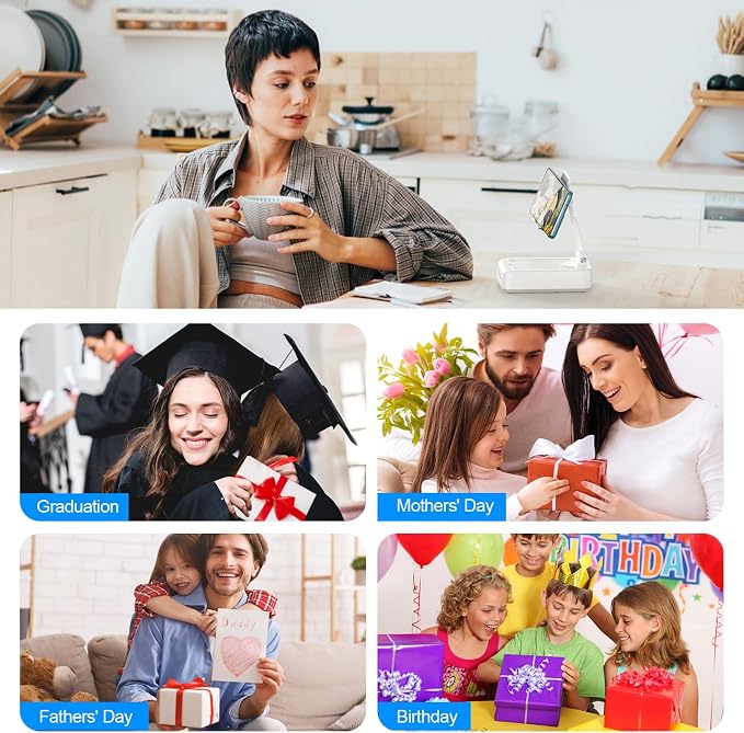 TechGlow Gifts for Men Women Foldable Cellphone Stand with Bluetooth Speaker Charging Function 360° Rotatable Phone Stand Birthday Gift Idea for Mom Dad Cool Tech Gifts-White - Image 7