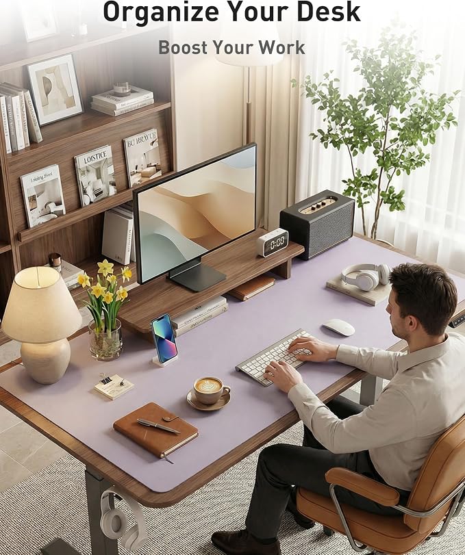 Aothia Faux Leather Desk Mat - Large Mouse Pad, Non-Slip PU Leather Blotter, Waterproof Writing Surface for Office and Home (Smoky Lavender, 42" x 17") - Image 8