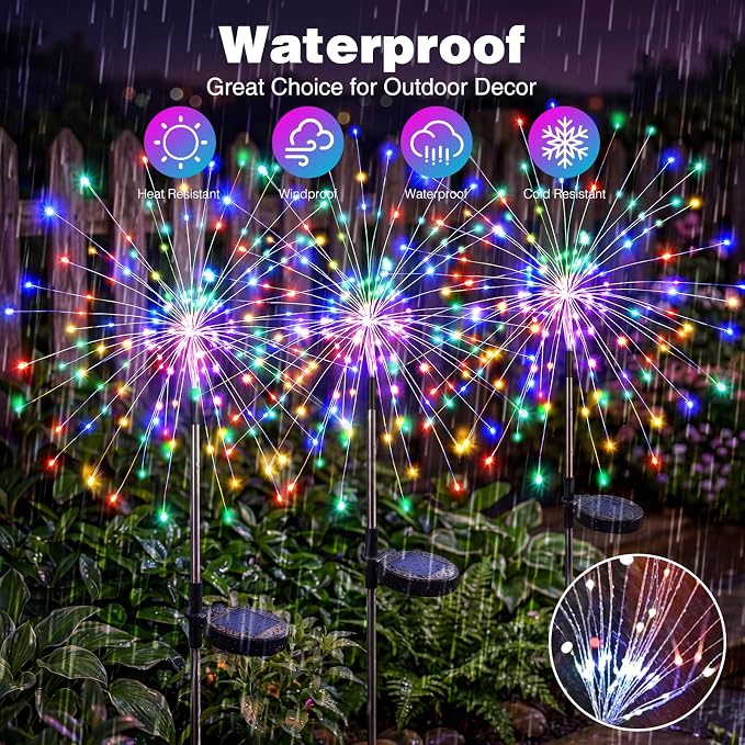 btfarm 8 Pack Solar Garden Lights Outdoor 8 Modes, 120 LED Firework Lights Solar Powered, Waterproof Twinkle Fairy Light Outside for Yard Pathway Lawn Pool Patio Christmas Decorative, Multicolor - Image 5