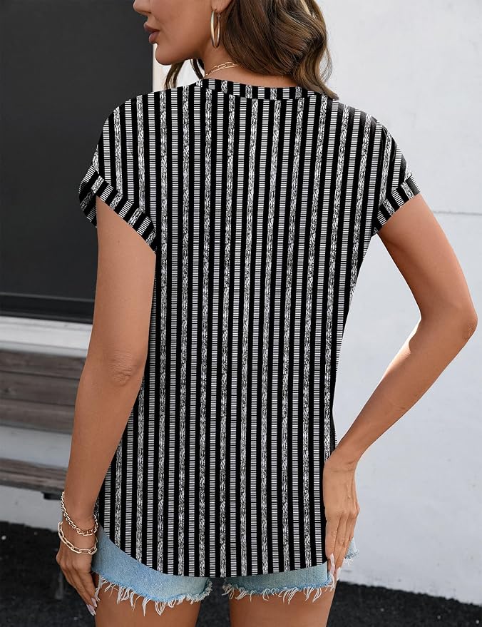 Rapbin Womens Summer Tops Women Blouses Dressy Casual V Neck T Shirts Short Sleeve Spring Tops for Women - Image 6