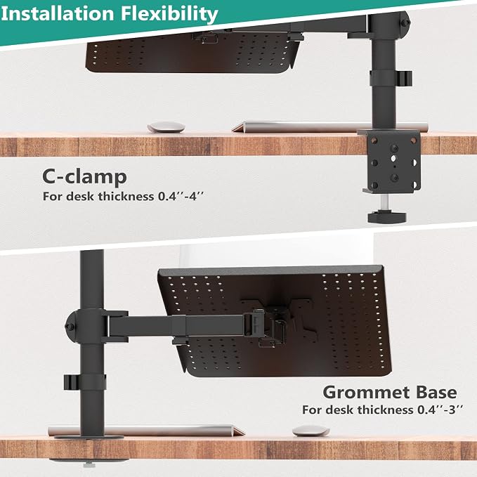 WALI Triple Arm Laptop and Dual Monitor Desk Mount for 17" Notebook and Up to 27" Screens, Extra Tall Adjustable Monitor Stand with Laptop Tray, VESA 75x75 100x100, Black (M002XLLP) - Image 8