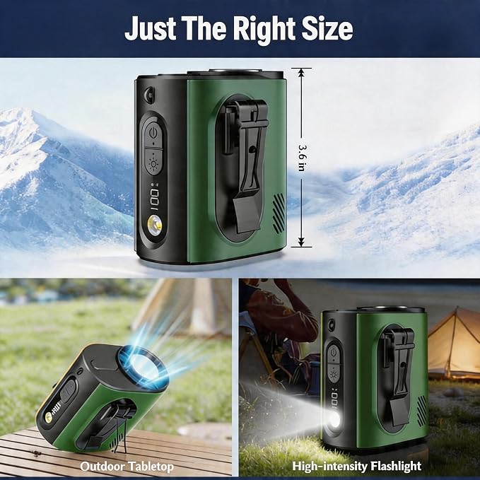 Portable Wearable Waist Fan,with Ice Cooler & Flashlight,10000mAh Rechargeable Clip On Belt Cooling Fan, 100-Speed 16000RPM Personal Body Fan,20H Work Time for Camping,Outdoor,Jobsite(Green) - Image 8