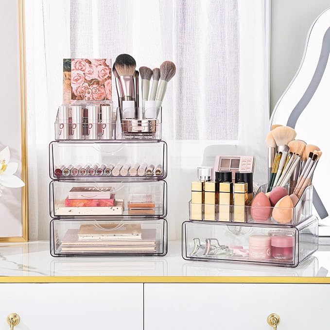 Vtopmart 3 Tier Clear Makeup Organizer with 2 Drawers | Smart Storage Layout, Clear for Better Visibility, Stackable, Large Capacity, for Makeup Lipstick Brush Skincare - Image 8
