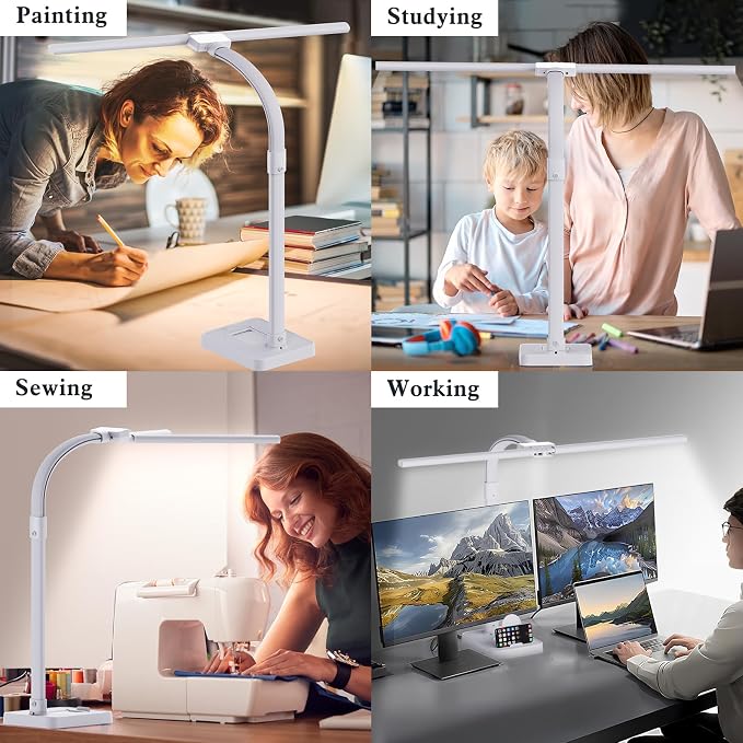 GAEFURY LED Desk Lamp for Home Office, 24W Bright Desk Lamp with Phone Holder Base - 25 Lighting Modes Eye-Caring Desk Light Adjustable Gooseneck Lamp for Workbench Drafting Reading Study-White - Image 7