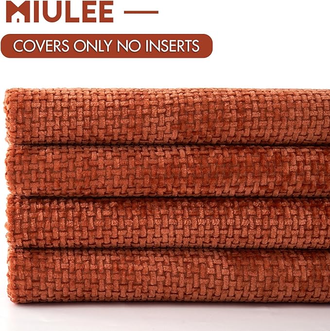 MIULEE Pack of 4 Couch Throw Pillow Covers 18x18 Inch Burnt Orange Soft Decorative Chenille Pillow Covers Farmhouse Accent Cushion Covers for Boho Fall Home Decor Sofa Bedroom Living Room - Image 6
