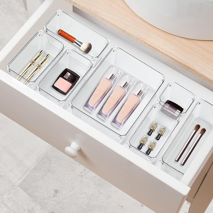 Ravinte 6 Pack Drawer Organizer, 3" x 9" Plastic Storage Bins | Acrylic Tray Design, Non-Slip Pads, For Makeup, Jewelry, Kitchen Utensils, Bathroom, Office Storage - Image 8