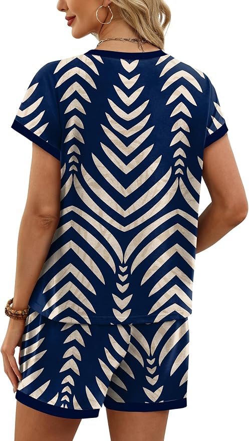 WIHOLL Two Piece Sets for Women Summer Lounge Short Sets Cap Sleeve Crew Neck Sweatsuit with Pocket XS-2XL - Image 5