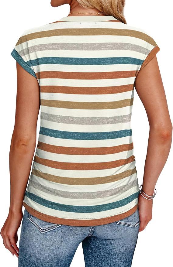 Sampeel Womens Summer Tops Trendy 2026 Ruched Cap Short Sleeve Tshirts Shirts Crew Neck T Shirts Fashion - Image 5