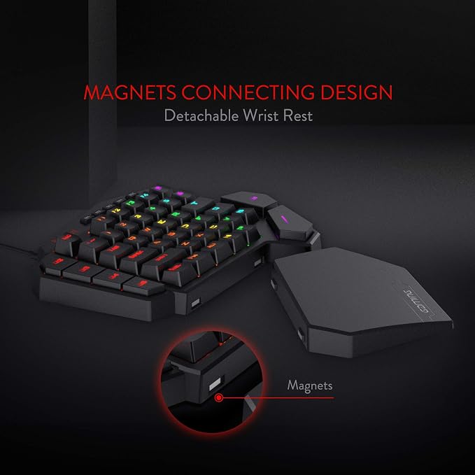 Redragon K585 Wired One-Handed RGB Gaming Keypad, Tactical 42-Key Layout | On Board 28 Combo Slots 4 Profiles Keyboard, USB Pass-Through Port, 16.8M Colors, Swap-Ready Socket, Detachable Wrist Rest - Image 9