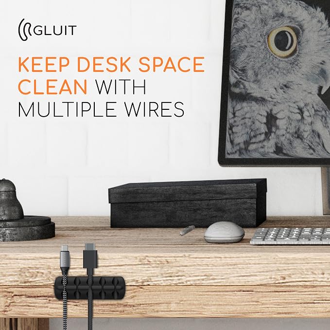 Cord Organizer for Desk, Nightstand Cable Holder, 5 Pack, Multislot, Black | GLUIT Adhesive Charger Organizer, Cable Management for Desk Car Office Home College Dorm Room Cable Clips for Cords - Image 8