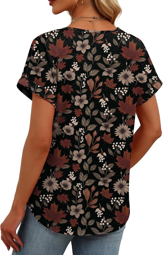 Womens Tops Dressy Casual V Neck Rolled Sleeve T Shirts Fashion Clothing Business Casual Outfits Beach Vacation Clothes - Image 5
