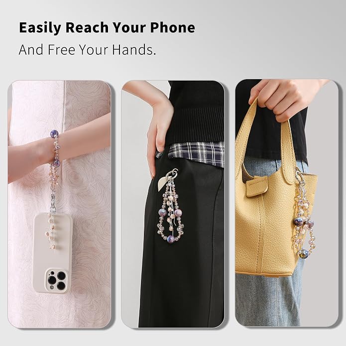 Phone Charm with Beaded Crystals, Anti-Theft Phone Strap, Hands-Free & Detachable Cellphone Lanyard, Cellphone Chain Wristlet with Tether Tab - Image 6