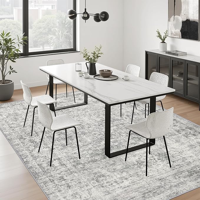 5x8 Area Rug Living Room Rug: Washable Modern Abstract Soft Thin Rug Indoor Floor No Slip Carpet for Bedroom Dining Room Farmhouse Nursery Home Office - Retro Black Grey - Image 9