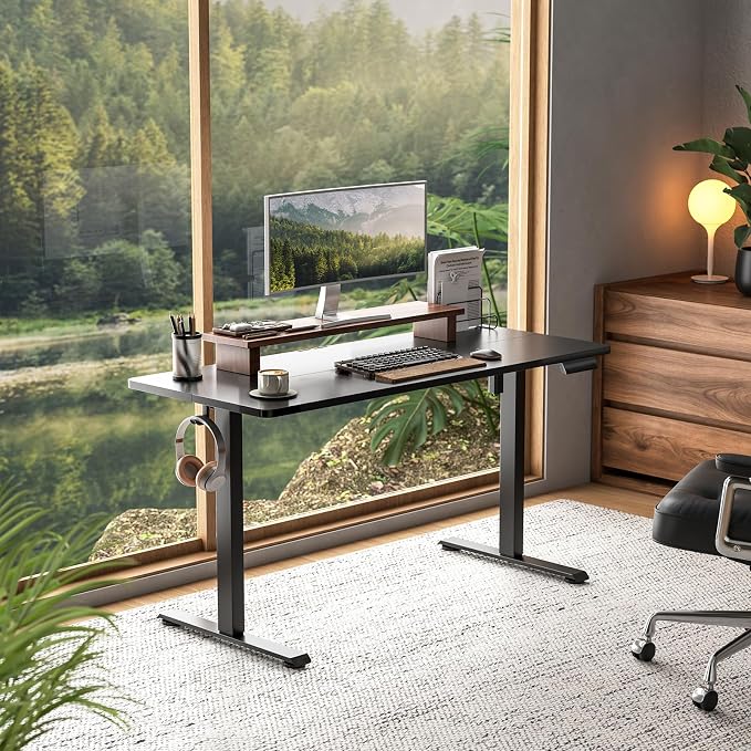 Veken Standing Desk, 63×23.6 Inch Electric Gaming Table, Black | Height Adjustable Sit Stand Up Computer Tables for Home Office, Study , Writing, Suit students, employees and group work - Image 7